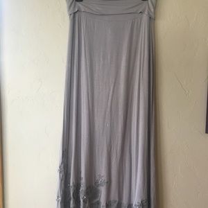 Blue/gray maxi skirt with embroidered detail